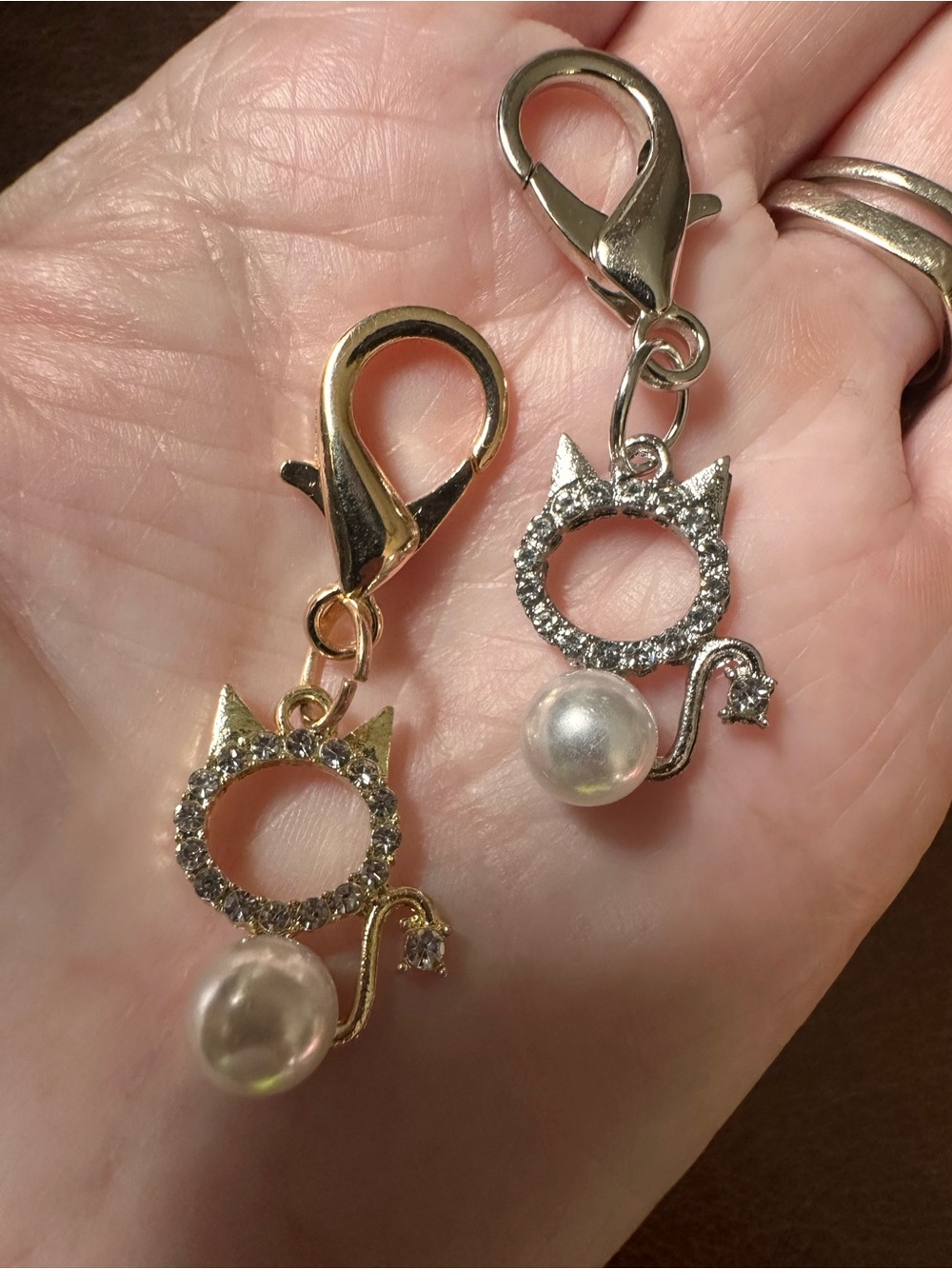 Cat Gold or Silver Pearl Charm zipper pull bag charm Accessories